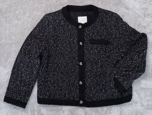 H&M Black White Textured Weave Wool Blend Tweed Lined Jacket Womens Size L